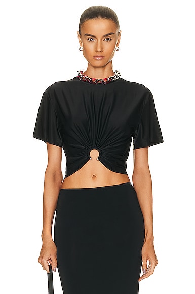 Rabanne Piercing Cropped T-shirt In Black Cotton In Black