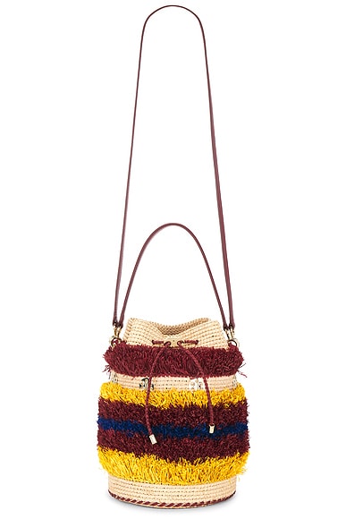 RABANNE Sac A Main Bucket Bag in Rouge, Naturel, & Bleu