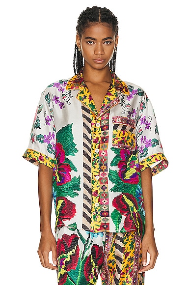Pierre-louis Mascia Silk Graphic-print Short-sleeve Shirt In Multicolor