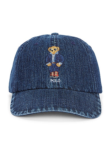 Polo Ralph Lauren Bear Hat In Dark Wash Denim