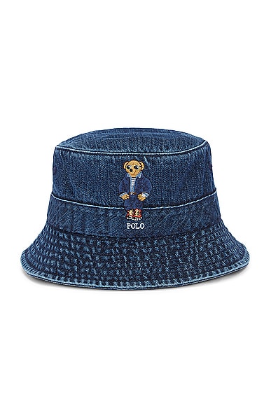 Shop Polo Ralph Lauren Bear Bucket Hat In Dark Wash Denim