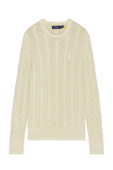 Polo Ralph Lauren Garment Dyed Cable Knit Crewneck Sweater in Natural GMD