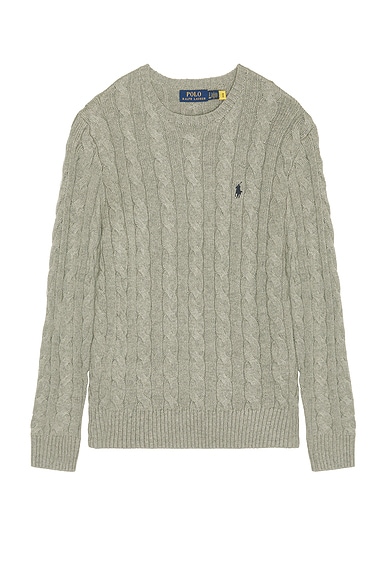 Polo Ralph Lauren Cotton Cable Knit Crewneck Sweater in Fawn Grey Heather