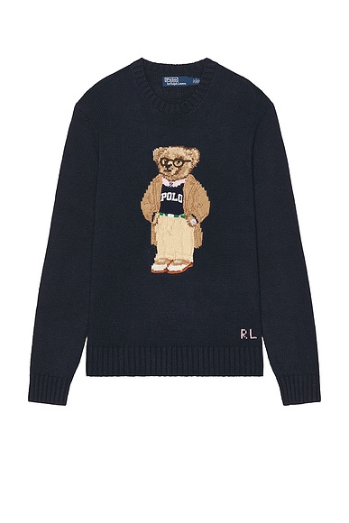 Cotton Crewneck Novelty Bear Sweater