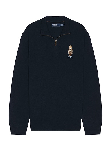 Polo Ralph Lauren Lex Merino Wool Novelty Bear 1/2 Zip Sweater in Hunter Navy