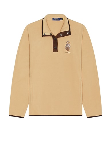 Polo Ralph Lauren Fleece Novelty Heritage Bear Mockneck Sweatshirt in Camel