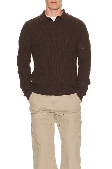 Long-Sleeve Cotton Wool Textured Crewneck Sweater