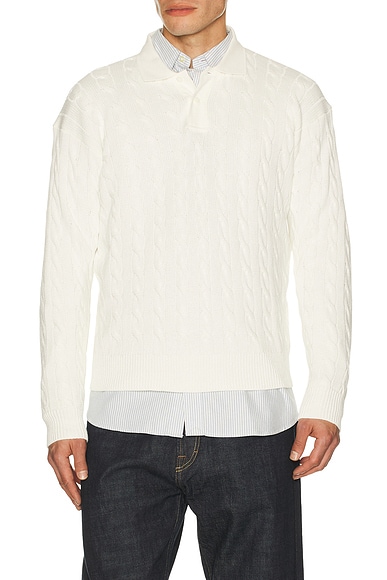 Polo Ralph Lauren Long Sleeve Garment Dyed Cable Knit Polo Sweater Relaxed Fit in Nevis