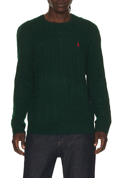 Polo Ralph Lauren Long Sleeve Wool Cashmere Cable Knit Crewneck Sweater in Moss Agate
