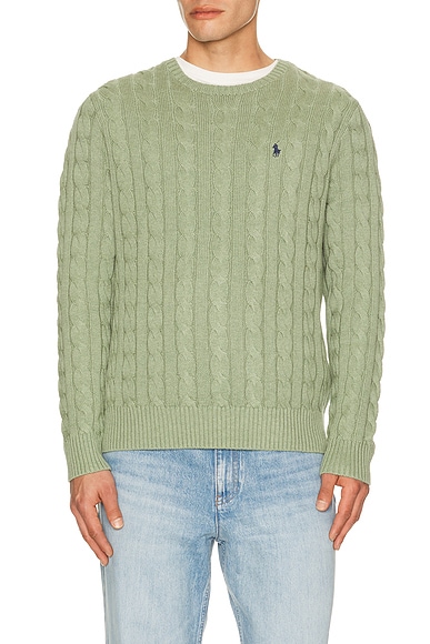 Polo Ralph Lauren Cable Knit Crewneck Sweater in Fern Green Heather