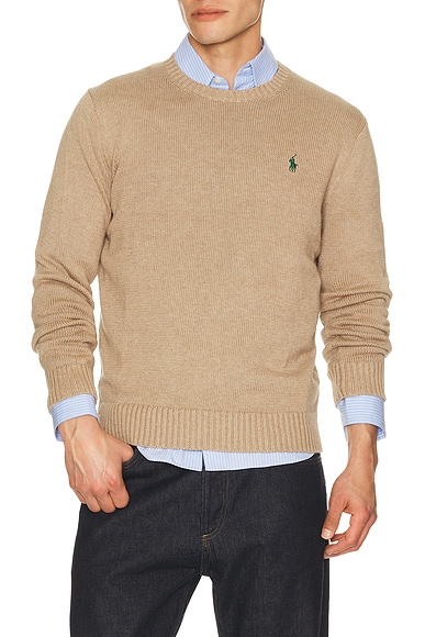 Polo Ralph Lauren Cotton Shaker Knit Crewneck Sweater in Bronze Melange
