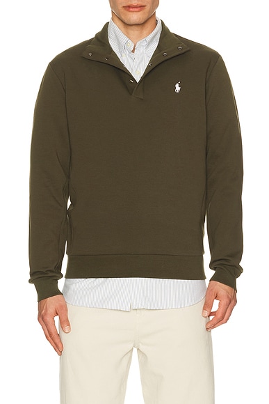 Polo Ralph Lauren Long Sleeve Double Knit Tech Snap Mocknock Pullover in Company Olive