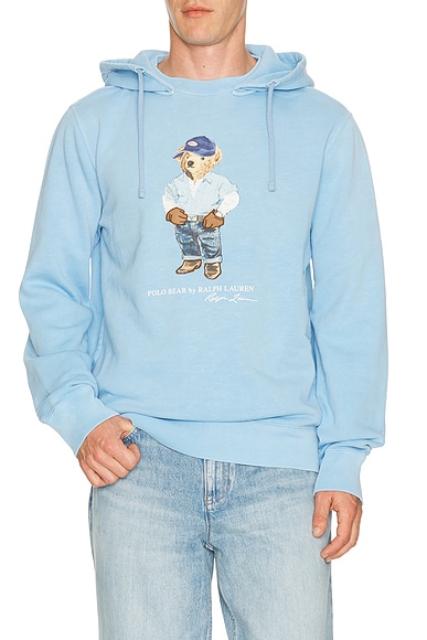 Long Sleeve Vintage Fleece Novelty Denim Bear Hoodie