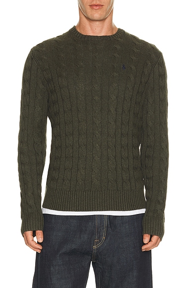 Polo Ralph Lauren Cotton Cable Knit Crewneck Sweater in Olive Shrub Heather