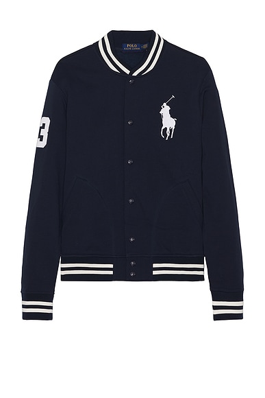 Polo Ralph Lauren Athletic Fleece Big Pony Baseball Jacket in Cruise Navy