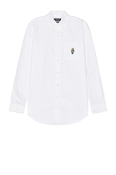 Shop Polo Ralph Lauren Longsleeve Bear Sport Shirt In White