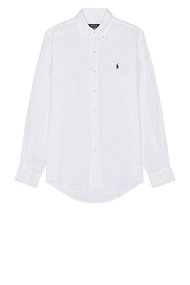 Shop Polo Ralph Lauren Long Sleeve Linen Shirt In White
