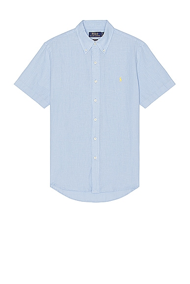 Shop Polo Ralph Lauren Short Sleeve Linen Shirt In Blue Hyacinth