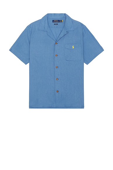 Beams Plus Chambray Short Sleeve Shirt in Sax | FWRD