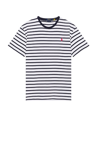 Polo Ralph Lauren Short Sleeve Classic Stripe T-Shirt in White & Newport Navy