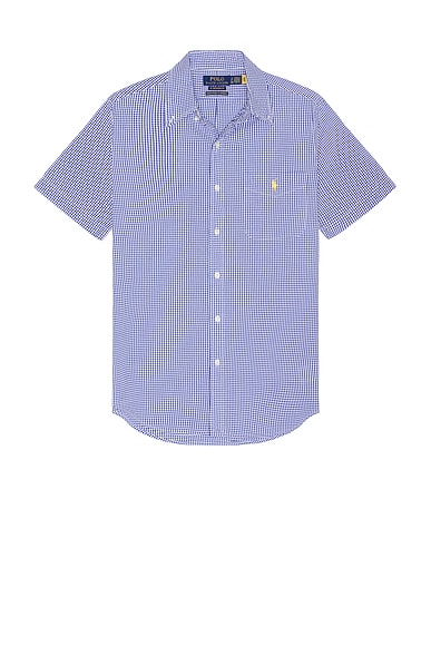 Seersucker Pocket Sport Shirt in Blue & White
