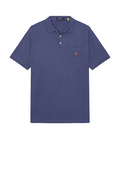 Polo Ralph Lauren Short Sleeve Jersey Knit Garment Dyed Polo in Light Navy