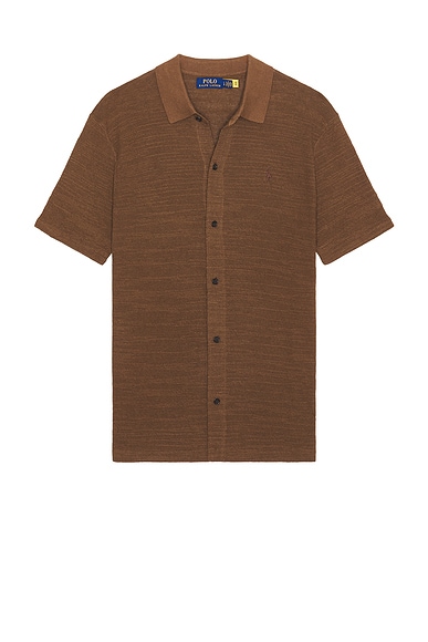 Polo Ralph Lauren Short Sleeve Cotton Blend Sweater Shirt in Fall Brown