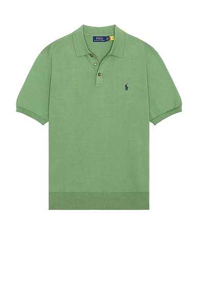 Polo Ralph Lauren Short Sleeve Cotton Placket Pullover Sweater in Fatigue