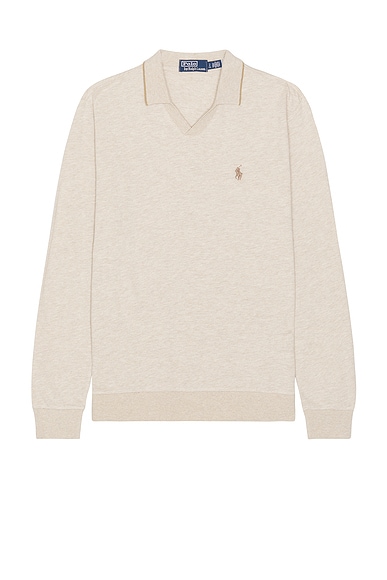 Long Sleeve Textured Johnny Collar Polo