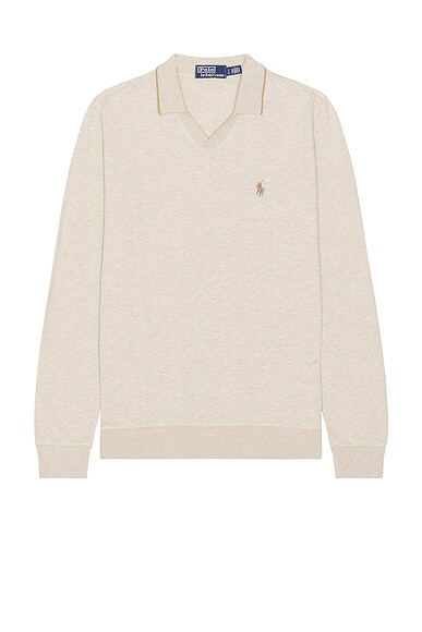 Long Sleeve Textured Johnny Collar Polo