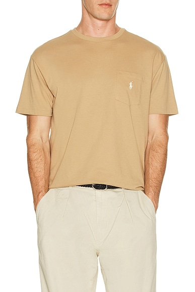 Polo Ralph Lauren Short Sleeve Crewneck Pocket Tee in Cafe Tan