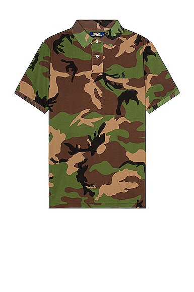 Printed Mesh Polo in Army