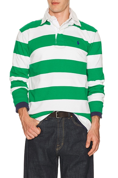 Polo Ralph Lauren Long Sleeve Iconic Stripe Rugby Polo in Green