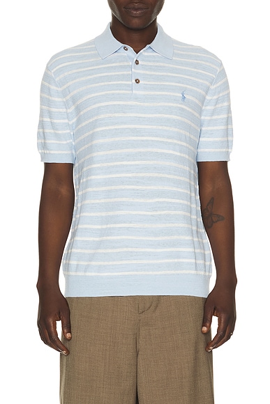 Cotton Blend Textured 3 Button Placket Short Sleeve Sweater