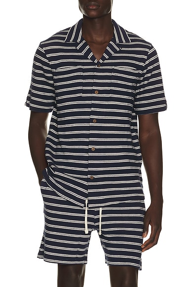 Short Sleeve Cotton Bar Stripe Textured Andy Camp Shirt