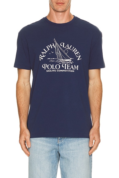 Polo Ralph Lauren Sailing Polo Team Print T-Shirt in Dark Cobalt