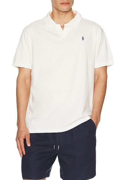 Polo Ralph Lauren Short Sleeve Cotton Linen Johnny Collar Polo in Nevis