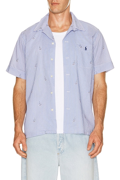 Seersucker Sailboat Print Andy Camp Shirt