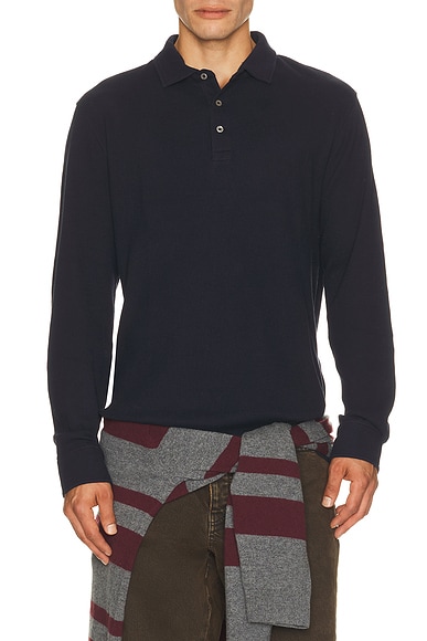 Long Sleeve Textured Waflle Henly Polo