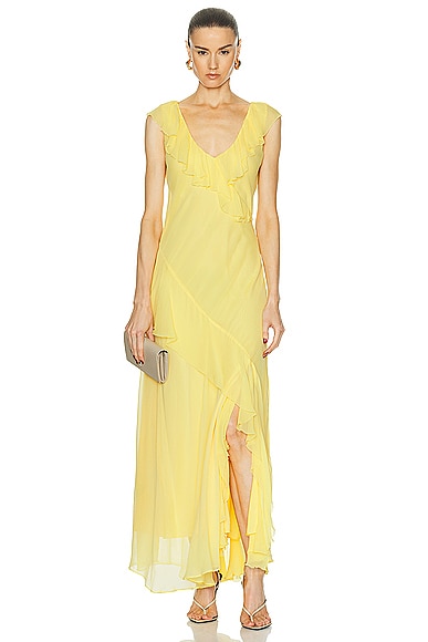 Polo Ralph Lauren Crinkle Chiffon Dress in Sunfish Yellow