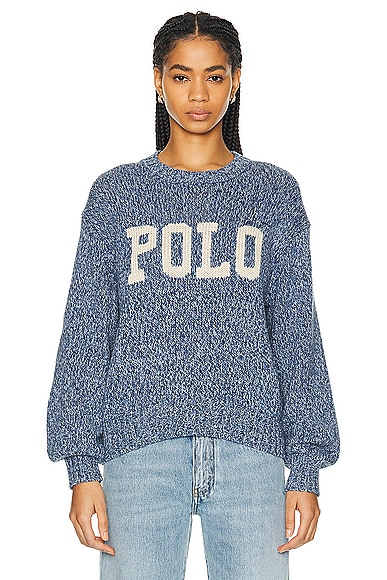 Polo Ralph Lauren Intarsia Long Sleeve Pullover Sweater in Denim Marl
