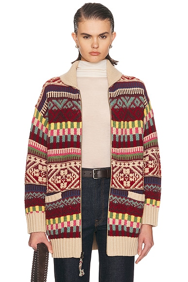 Polo Ralph Lauren Cotton Wool Cardigan in Brick Multi