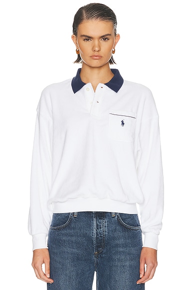 Polo Ralph Lauren Terry Knit Long Sleeve Pullover Sweater in White