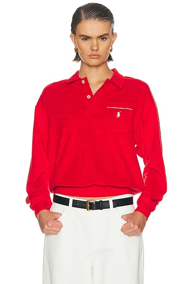 Polo Ralph Lauren Terry Knit Long Sleeve Pullover Sweater in Cruise Red