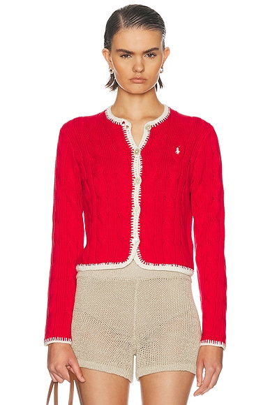 Polo Ralph Lauren Long Sleeve Cardigan in Cruise Red