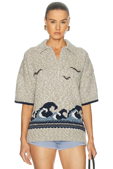 Polo Ralph Lauren Short Sleeve Polo Sweater in Natural & Cream Multi