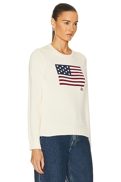 Polo Ralph Lauren Flag Long Sleeve Pullover Sweater In Cream