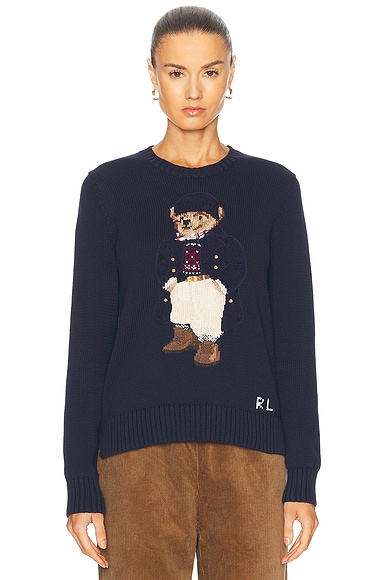 Polo Ralph Lauren Bear Long Sleeve Sweater in Hunter Navy Multi