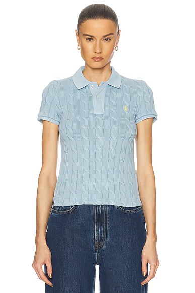 Polo Ralph Lauren Cable-Knit Polo Shirt in Powder Blue | FWRD