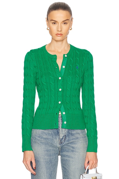 Cable-knit Cotton Crewneck Cardigan
